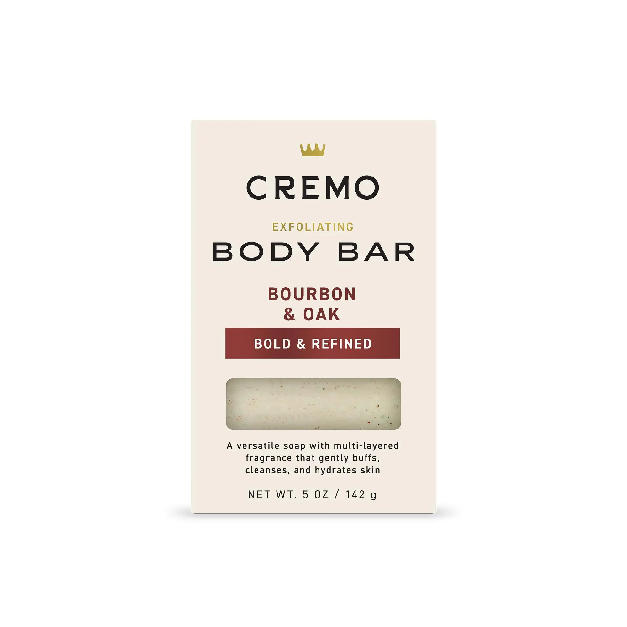 (A)Cremo Men’s Exfoliating Body Bar – Bourbon & Oak Multi-Layered Fragrance, Deep Clean & Hydration, 5 Oz