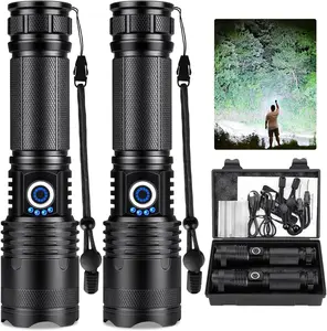 2 Pcs Rechargeable Flashlights 99000 High Lumens, Led Super Bright Flashlight with 5 Modes & IPX7 Waterproof, 15H Running Time, High Powered Flash Light for Home Camping Home Emergencies
