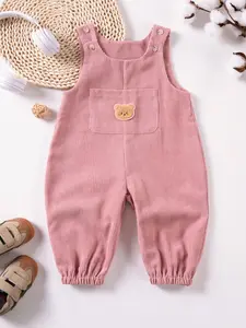Baby's Plain Overalls with Bear Patch Decor, Casual Soft Comfy Sleeveless Jumpsuit for Summer, Newborn Infant Baby Clothes Girl Kids Clothes for Daily Wear