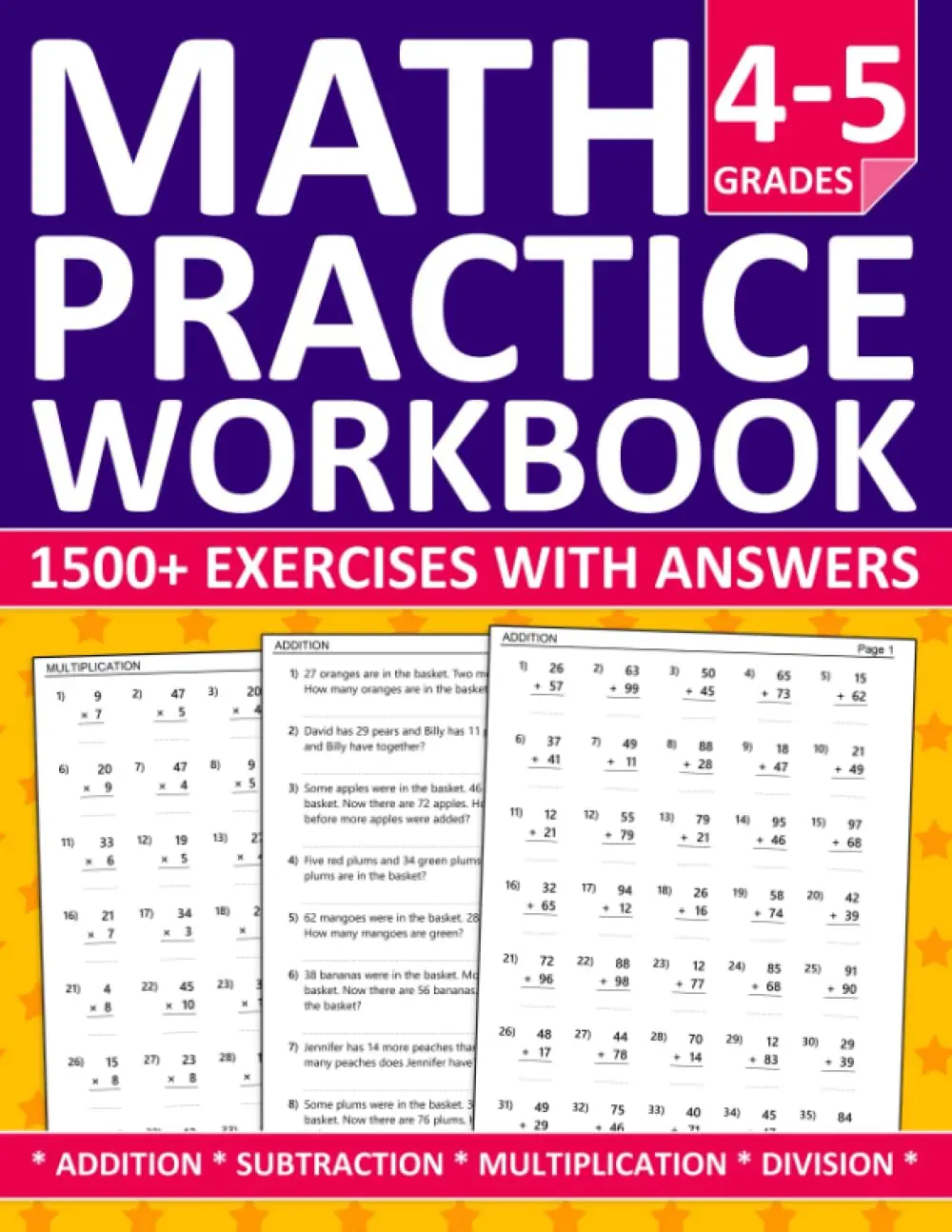 Math Workbook For Grades 4 & 5 with Addition,Subtraction,Multiplication,and Division Exercises