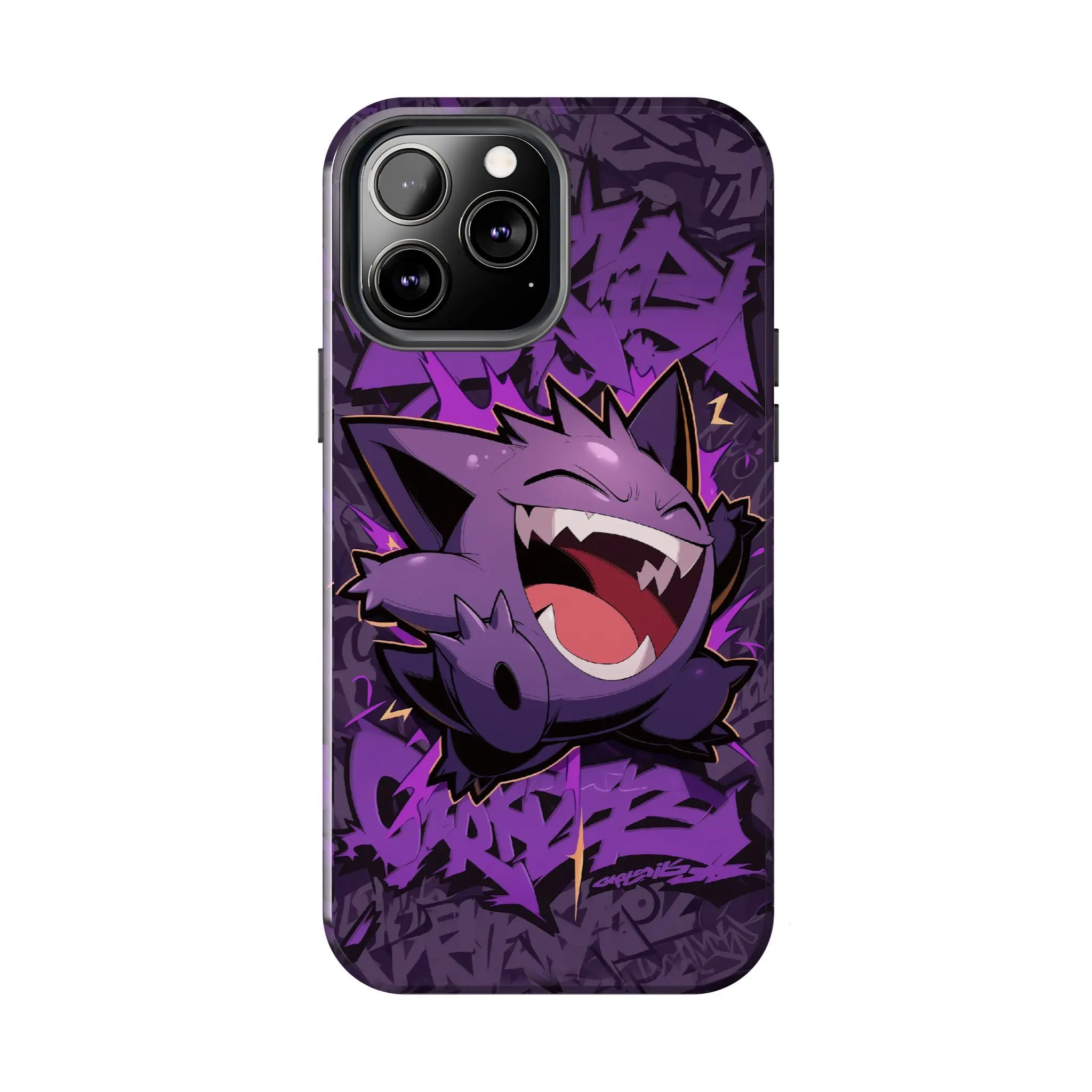 Purple Ghost Gengar Evolution Case for iPhone 17-7 Pro Max Plus & Samsung Galaxy S26 -S21 Ultra Plus - Laughing Monster Graffiti Aesthetic Phone Cover unisex