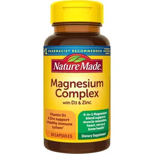 Nature Made Magnesium Complex Supplement with Vitamin D & Zinc for Immune Support, Magnesium Glycinate, Malate, Citrate & Oxide for Muscle, Nerve, Heart & Bone Support, 60 Capsules, 30 Day Supply