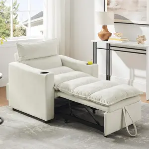 3-in-1 Sleeper Sofa Chair Bed with 2 Cup Holder, 36" W Adjustable Sleeper Chair with Velvet Fabric, Comfy Convertible Sofa Chair for Living Room Bedroom Small Space Upholstered Futon Couch