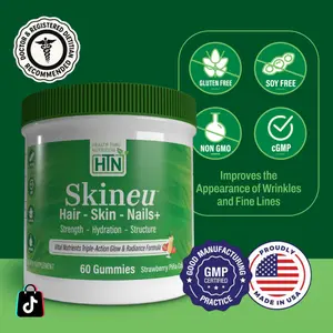 Health Thru Nutrition Skineu – Hair, Skin & Nails+ 60 Strawberry Pina Colada Gummies | Beauty Nutrients for Glow & Strength
