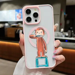 Curious George Brushing Aesthetic Clear Magnetic Phone Case , Compatible with MagSafe Silicone Bumper Protective Cover For iPhone X XS 11 12 13 14 15 16 17 Pro Max Plus Air