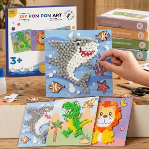 DIY Pom Pom Art - 3pcs (Dinosaur, Lion, Shark)
