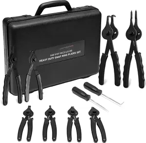 10- Snap Ring Pliers Set, Heavy Duty Internal/External Circlip Pliers Kit with Straight Bent Pliers Hook an Pick, Straight/Bent Jaw Tips for C-Clip Ring Remover with Storage Case
