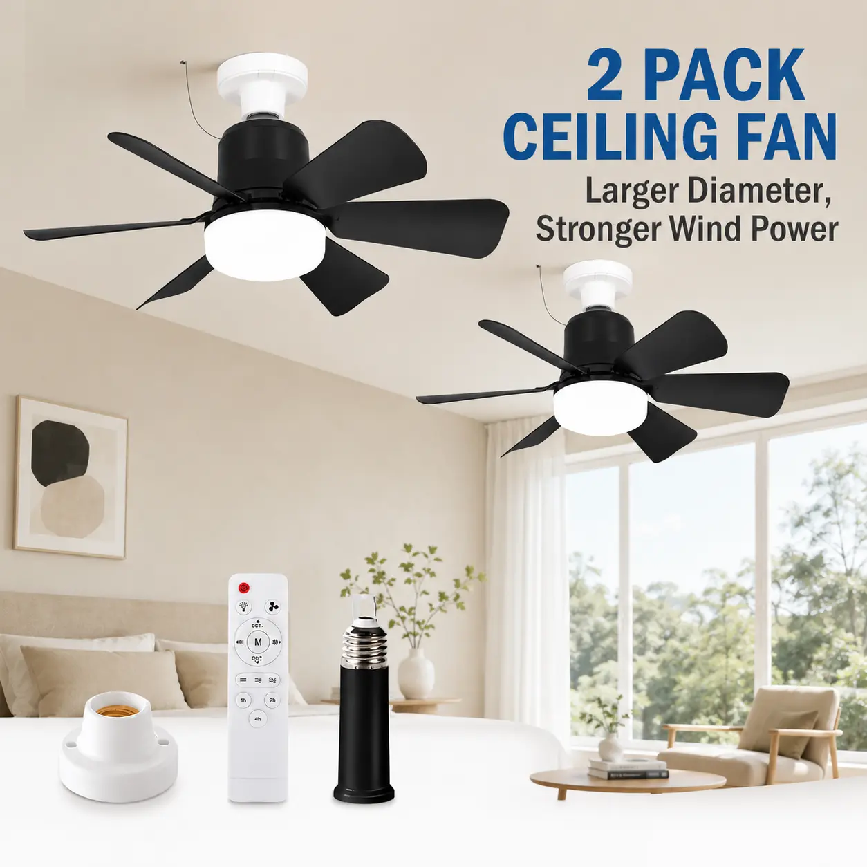 2 Pack Ceiling Fan with Light and Remote Control, 3 Color Dimmable LED Fan Light, Quiet Low Profile Flush Mount Fan for Bedroom, Living Room and Small Spaces