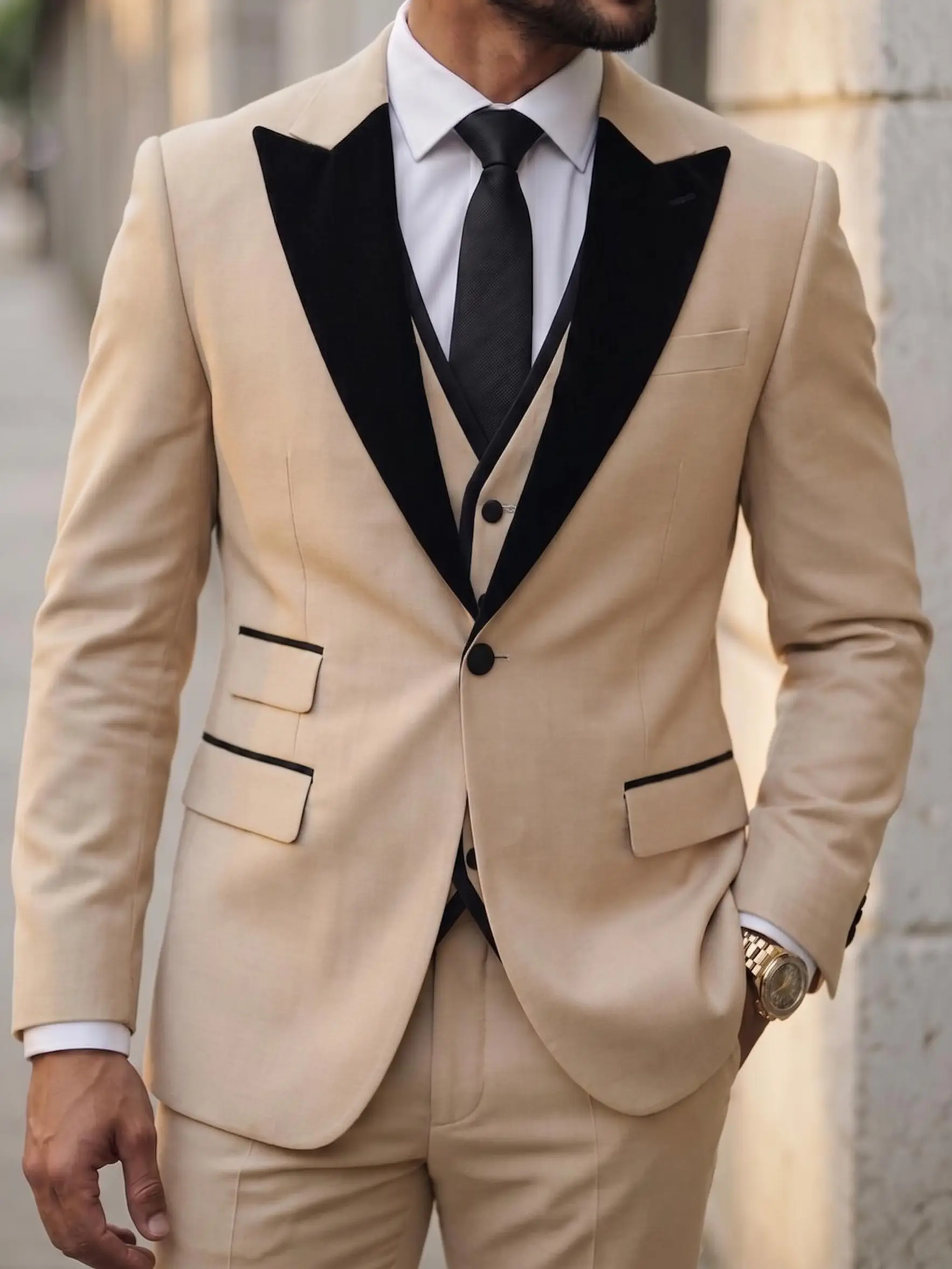 Men's  Retro Serge 3-Piece Suit for Men Wedding Prom Tuxedo for Men Formal Dinner Party Business Suit