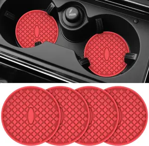 Cup Holder Coasters [4 Pack]  Auto Mug Mats,Universal Non-Slip Recessed  Interior Accessories Red