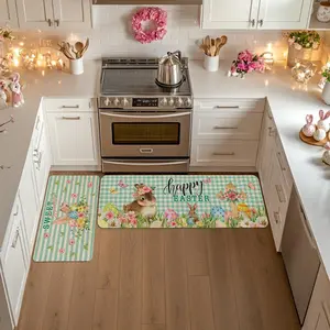Easter Kitchen Rug Set, Rabbit Egg Flower Ring Decorative Door Mat, Spring Home Decoration, Non-Slip Bathroom Runner, Family Party & Kitchen Celebration