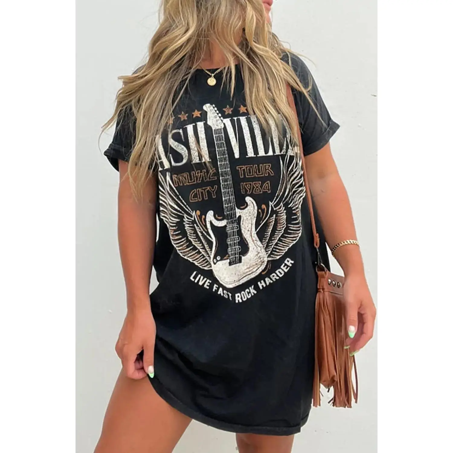 Women's Casual Hip Cotton Stretchy Graphic Round Neck Short Sleeve Tee Dress, Stylish Everyday Wear