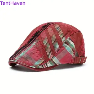 2026 New Hat Men's Beret Cotton European and American Duck Tongue Hat Splicing Seam Grid Forward Hat