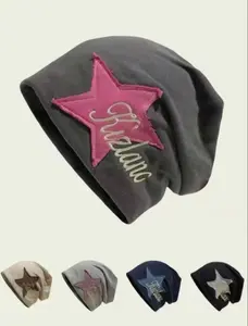 Star-Patched Letter Embroidery Knitting Beanie Hat, Cute Beanie Hat for Women & Men, Fashion Accessories for Daily Wear, Trendy All-match & Exquisite Hat for Birthday Gift, Star Cap