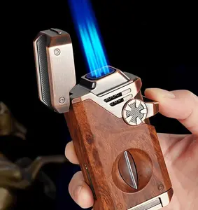 5-in-1 Torch Lighter, Windproof 4 Jet Blue Flames, Adjustable and Refillable Butane Lighters, Gifts for Men (Fuel Not Included)