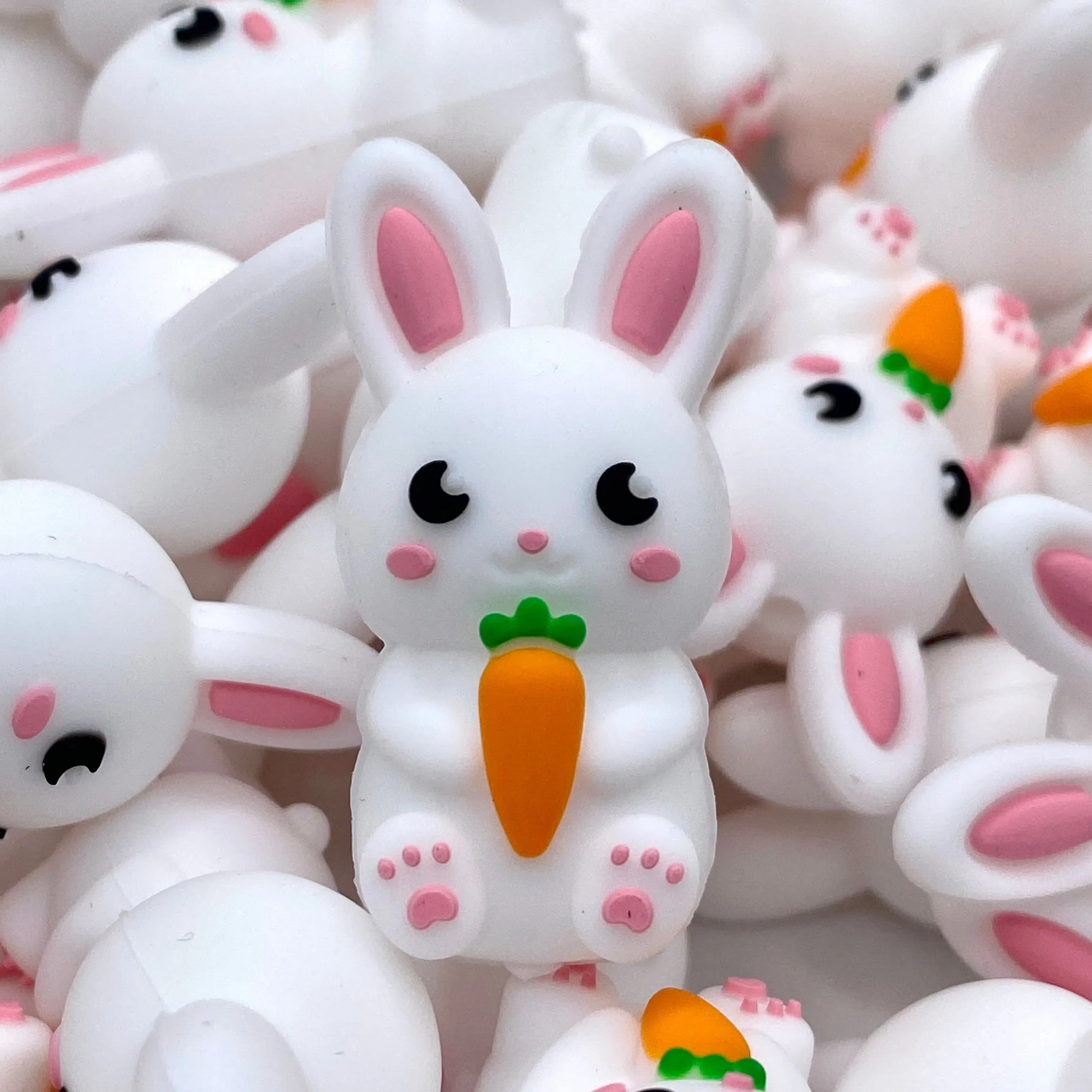 1pc Bunny Powered by Carrots 3D Silicone Focal Beads - Easter Theme Beading & Craft Supplies DIY Beaded Pens