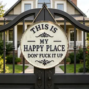 12x12 in Metal Wall Art Plaque - "Welcome to My Happy Place" Metal Sign, Home Decor Items, Unique Gift for Mom, Farmhouse Style Bedroom & Kitchen Wall Ornament, Metal Signs,summervibes