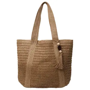 New Fashionable Versatile Tote Bag, Beach Vacation Bag, Lightweight Elegant Design Straw Woven Boho Style Shoulder Bag, Handbag, Large Capacity, Suitable For Women, College Students, Teenagers, With Tassel Pendant, Summer Straw Beach Bag For Women, Vacat
