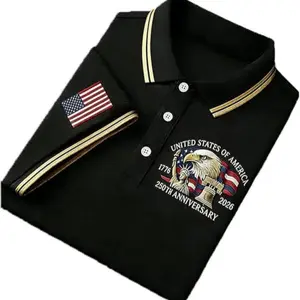 2026 New Arrival Men's Short Sleeve Polo Shirt, American Flag Printed Button Placket Top, Anniversary Fashion Casual Streetwear Men's Polo