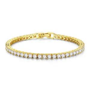 14K Gold Plated Tennis Bracelet for Women Elegant Cubic Zirconia Silver Gold Bracelet Classic 3mm Round-Cut CZ Arm Jewellery Gift for Women