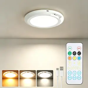 Rechargeable Motion Sensor Ceiling Light w/ Remote | Ultra-Thin 3 Color Modes Magnetic Suction Wireless Lights for Closets, Indoor, Stairs, Hallway, Pantry, Shower Led Lighted