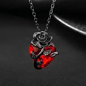 European and American dark love rose necklace female goth winding flower heart collarbone chain Valentine's Day