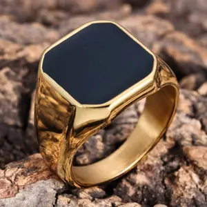 1Pcs Stainless Steel Square Ring Minimalist Style Smooth Polished Resin Vacuum Fashion Daily Elegant Luxury, Nugget Ring