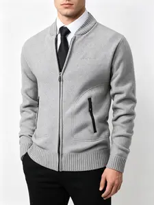 High-Density Anti-Pilling Long Sleeve Knit Sweater Coat, Soft Polyester Fabric, Warmth Retention, Easy Care, Zip Pockets, Casual & Business Wear, Knitwear