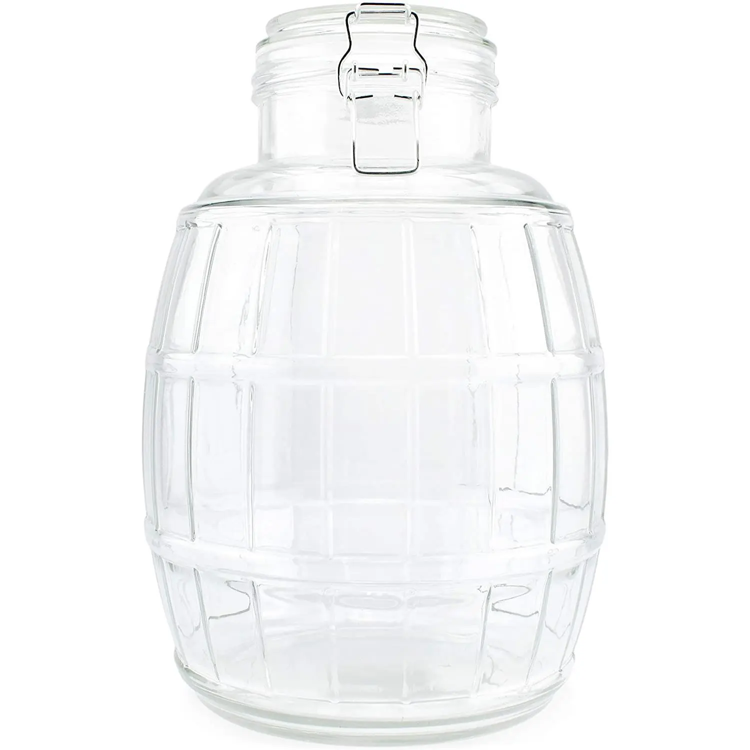 Gallon Glass Barrel Jar; Clamp-Top Barrel-Shaped Canister for Food and Household Storage