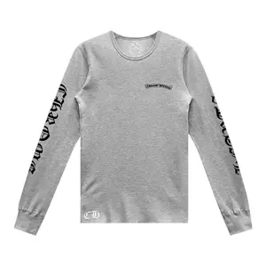 Men's Chrome Hearts Scroll Graphic Fitted Round Neck Longsleeves Thermal Tee Shirt, Casual Menswear, Grey Black