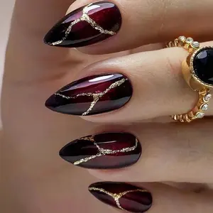 Almond Detachable Fake Nails with Sticker Sheet & Nail File, 24pcs Elegant French Style Press on Nails, Stick on Nails Kit, Manicure Accessories, Pressed on Nails