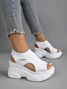 Summer New Mesh Hollow Out Breathable Fish Mouth Women's Elegant Sandals, Thick Sole Slope Heel, Height-Boosting Casual Versatile Female Sandals, Multiple Colors Available