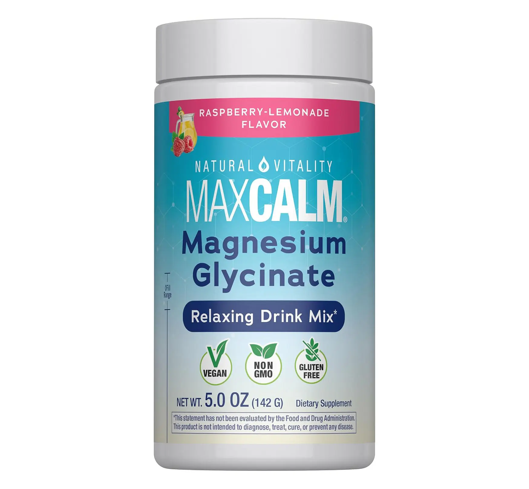 Natural Vitality MaxCalm Magnesium Glycinate Powder | Relaxing Drink Mix | Raspberry Lemonade Flavor | Non-GMO, Vegan & Gluten Free Supplement | 5oz