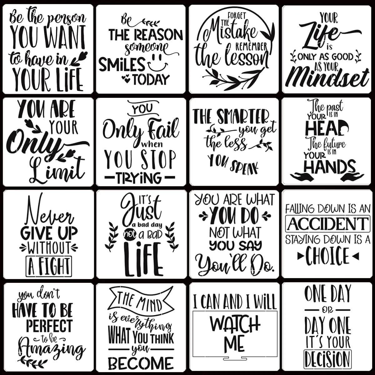 16 Pcs Inspirational Word Stencils Quote Paint Phrase Sayings templates Craft for Painting on Wood Wall Canvas Fabrics Paper Home Sign Reusable 7.87 x Inches