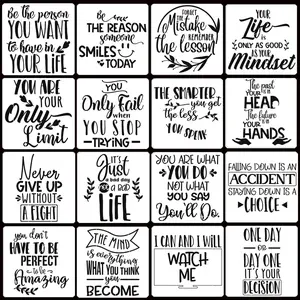 16 Pcs Inspirational Word Stencils Quote Paint Phrase Sayings templates Craft for Painting on Wood Wall Canvas Fabrics Paper Home Sign Reusable 7.87 x Inches