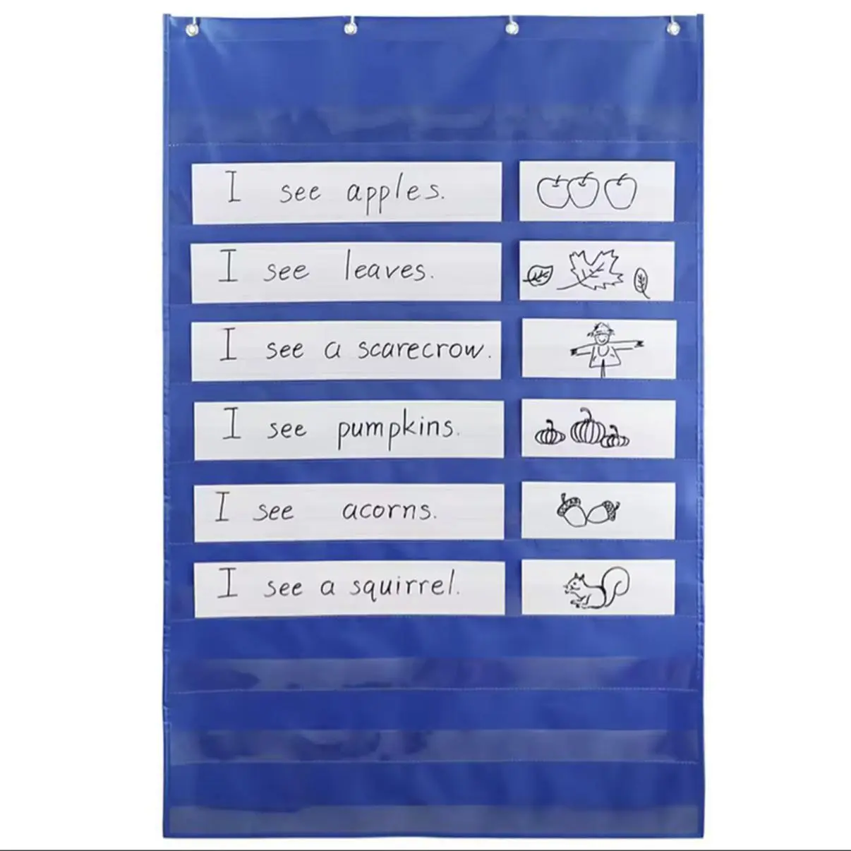 Black or Blue PVC Teaching Pocket Chart with 10 Transparent Pockets  71cmx111.7cm/27.95inchx43.98inch for Classroom Use and Early Education