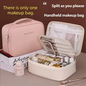 Large Capacity Portable Makeup Organizer with Adjustable Dividers, Multifunctional Travel Cosmetic Bag for Makeup Lovers, Perfect for On-The-Go Beauty Enthusiasts, Makeup Organizer Pouch, Makeup Storage Bag, Makeup Bags