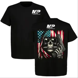 M&P by Smith & Wesson Skull American Flag T-Shirt – Tactical Gun Graphic Tee, 2A Patriotic Streetwear, Gift for Gun Enthusiasts Men