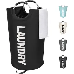 90L Large Laundry Basket, Freestanding Tall Clothes Hamper, Collapsible Laundry Bag, Black