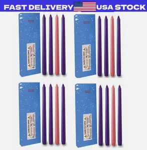 4 Pack Christmas Advent Taper Candles-10-inch x 0.75 (3/4)inch-12 Purple-4 Pink