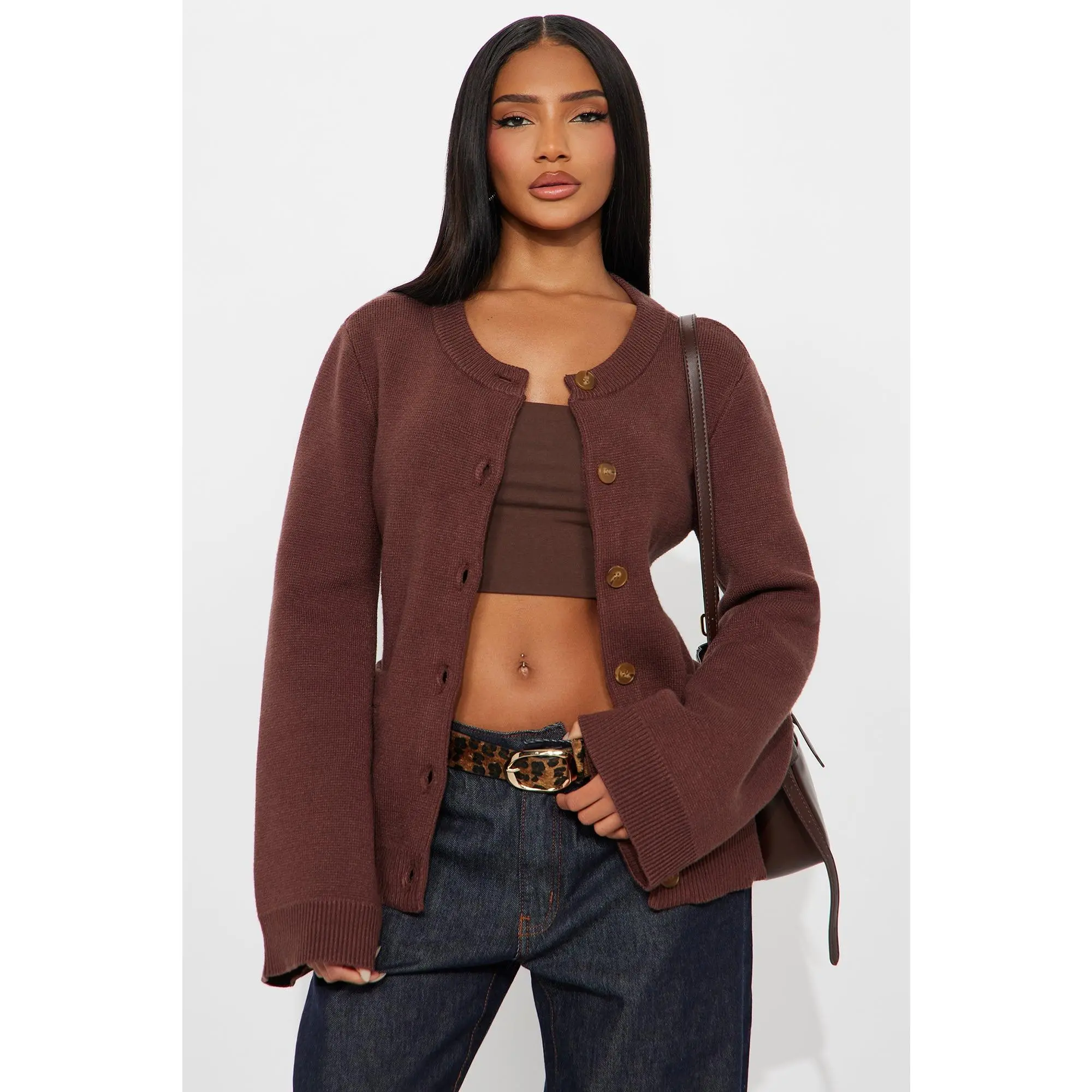 Grace Bell Sleeve Cardigan - Chocolate