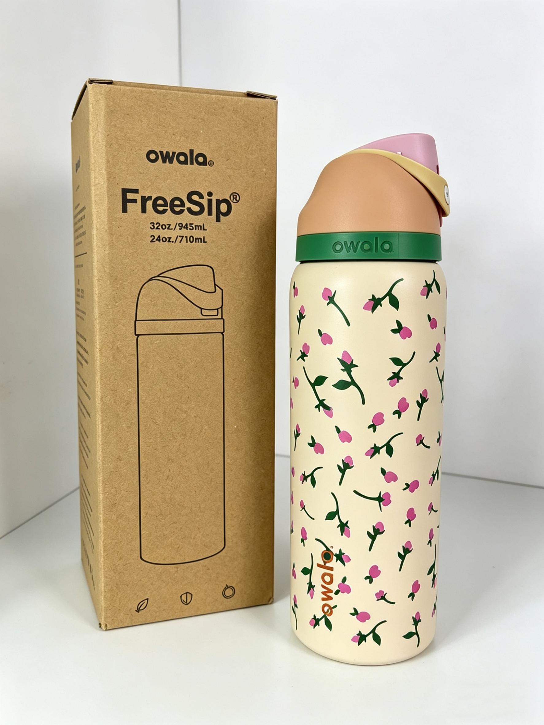 Owala 32oz Dorable Pink Floral Water Bottle with 24hr Cold Retention, Leak Proof Design, Insulated Lid, Stainless Steel Straw, Reusable Portable Drinkware Flasks Tumbler Mug