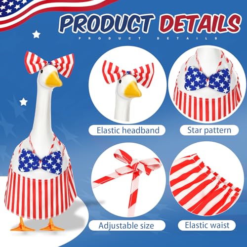 4th of July Porch Goose Outfits for 23'' Cement Plastic Porch Goose Statue, Memorial Day Patriotic Porch Goose Clothes with Flag Star Red Blue White Strip Porch Goose Costume for Independence Day Summer Outdoor Lawn Yard Garden Porch Decor