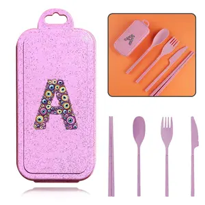 4-Piece Personalized Travel Cutlery Set, Portable Dustproof Foldable Spoon Fork & Chopsticks, Reusable Kitchen Accessories, Waterproof Design