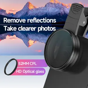 52MM Circular Universal Portable Polarizer Camera Lens Clip CPL / UV Filter Kit for iPhone Huawei Xiaomi Samsung
