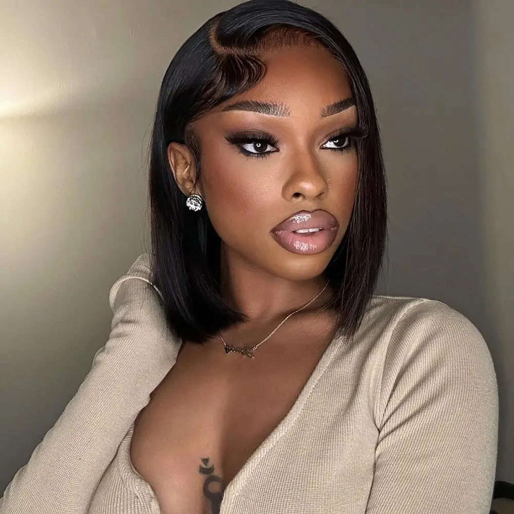 Women's Human Hair Lace Front Bob Wig - 8inch, 10-inch, 12 in Silky Straight, 13x4 HD Lace, Anti-Tangle, Beginner Friendly for Daily, Party, Holidays Wear, Party Wear, Hd Lace Front