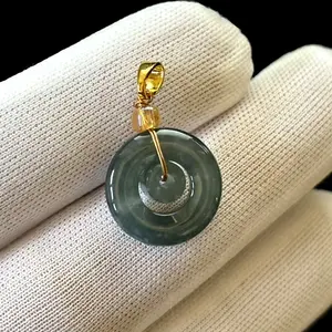 Natural Translucent Green Jade Jadeite Double-ring Small Pendant, 16x16x3mm, Free Necklace