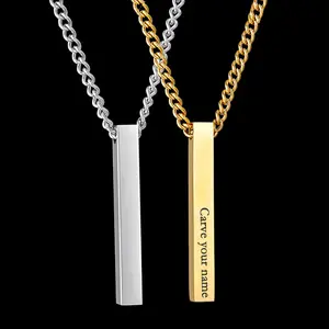 N1714 Customized Engrave Men's Necklace Stainless Steel Strip Pendant