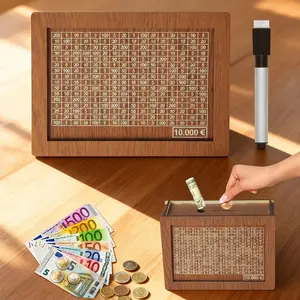 Wooden Lottery Ticket Game Board, 1 Count Creative DIY Money Piggy Bank with Pen, Collectible Room Decor, Reusable Money Saving Box for Home Office Dormitory School, Home Decor Accessory, Decoration