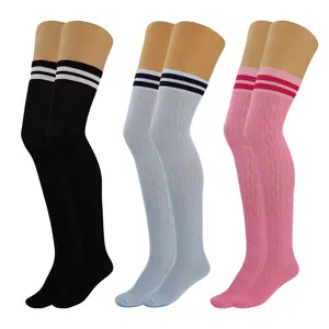 3 Pairs Women’s Colorful Thigh-High Over-the-Knee Boot Socks – Soft, Stretchy, Warm Knitted Stockings, Size 5-10